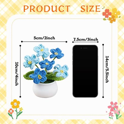 زهور الكروشيه، زرقاء اصطناعية محبوكة Forget-Me-Not Floral ديكور مصنوع يدويًا من خيوط الكروشيه زهرة مع وعاء لطيف ديكور مكتب هدية للنساء عيد ميلاد المعلم وهدية التخرج in Kuwait