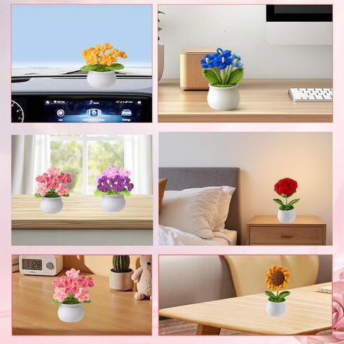 زهور الكروشيه، زرقاء اصطناعية محبوكة Forget-Me-Not Floral ديكور مصنوع يدويًا من خيوط الكروشيه زهرة مع وعاء لطيف ديكور مكتب هدية للنساء عيد ميلاد المعلم وهدية التخرج in Kuwait