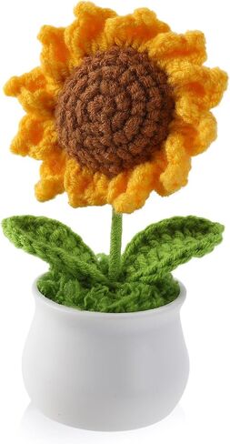زهور الكروشيه، زرقاء اصطناعية محبوكة Forget-Me-Not Floral ديكور مصنوع يدويًا من خيوط الكروشيه زهرة مع وعاء لطيف ديكور مكتب هدية للنساء عيد ميلاد المعلم وهدية التخرج in Kuwait