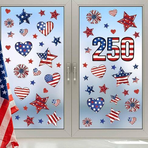 4th of July Window Clings Patriotic Stars Window Stickers US Flag Window Decals Red White Blue Heart Star Independent Day Window Stickers Decorations for Home Coffee Store School Party in Saudi Arabia