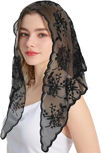 Lace Triangle Veil, Mantilla Cathedral Wedding Veil Latin Black Floral Catholic Veils for Church Women Mass Head Covering Wedding Bridal in Saudi Arabia