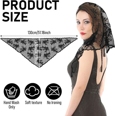 Lace Triangle Veil, Mantilla Cathedral Wedding Veil Latin Black Floral Catholic Veils for Church Women Mass Head Covering Wedding Bridal in Saudi Arabia