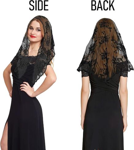 Lace Triangle Veil, Mantilla Cathedral Wedding Veil Latin Black Floral Catholic Veils for Church Women Mass Head Covering Wedding Bridal in Saudi Arabia