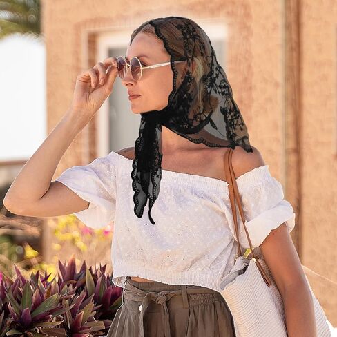 Lace Triangle Veil, Mantilla Cathedral Wedding Veil Latin Black Floral Catholic Veils for Church Women Mass Head Covering Wedding Bridal in Saudi Arabia