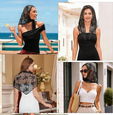 Lace Triangle Veil, Mantilla Cathedral Wedding Veil Latin Black Floral Catholic Veils for Church Women Mass Head Covering Wedding Bridal in Saudi Arabia
