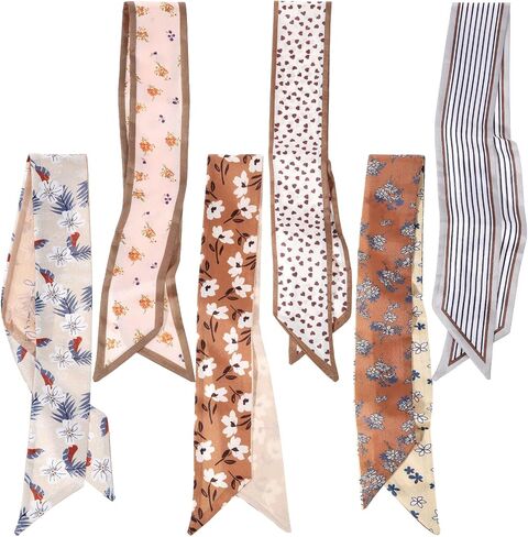 6 Pack Neck Scarf for Women Heads Scarf Purse Scarves for Handbags Satin Heads Silky Boho Scarves Bag Scarfs Band Lightweight Skinny Hair Neck Accessories Valentines Gifts in Saudi Arabia