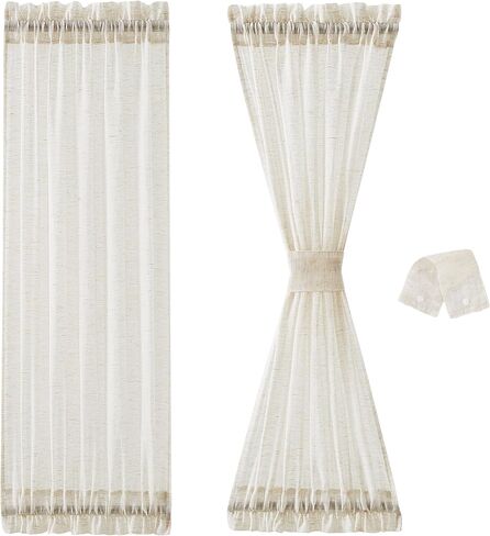 Treatmentex Sidelight French Door Curtains 72" Length Long Flax Linen Blend Natural Side Front Door Curtain Panels, 25" Wx72 L 2 Panels, Off White with Oatmeal Shade in Saudi Arabia