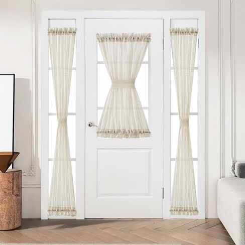 Treatmentex Sidelight French Door Curtains 72" Length Long Flax Linen Blend Natural Side Front Door Curtain Panels, 25" Wx72 L 2 Panels, Off White with Oatmeal Shade in Saudi Arabia
