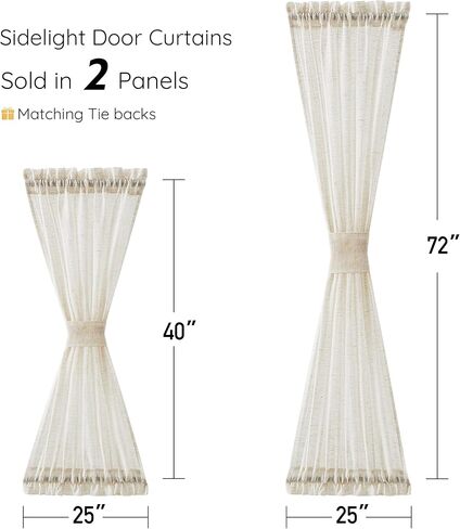 Treatmentex Sidelight French Door Curtains 72" Length Long Flax Linen Blend Natural Side Front Door Curtain Panels, 25" Wx72 L 2 Panels, Off White with Oatmeal Shade in Saudi Arabia
