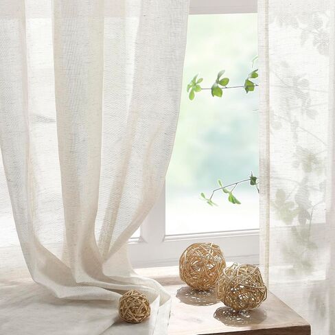 Treatmentex Sidelight French Door Curtains 72" Length Long Flax Linen Blend Natural Side Front Door Curtain Panels, 25" Wx72 L 2 Panels, Off White with Oatmeal Shade in Saudi Arabia