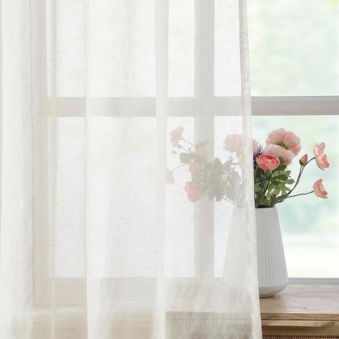 Treatmentex Sidelight French Door Curtains 72" Length Long Flax Linen Blend Natural Side Front Door Curtain Panels, 25" Wx72 L 2 Panels, Off White with Oatmeal Shade in Saudi Arabia