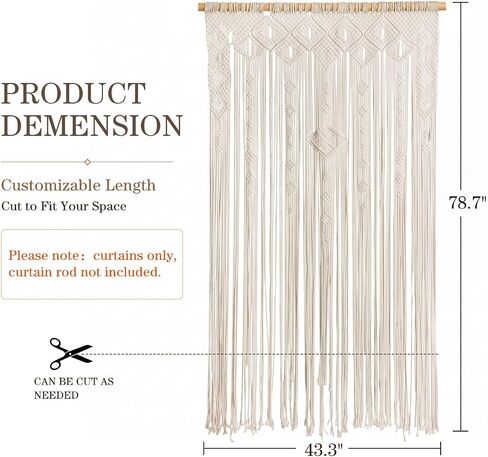 Boshen Boho Macrame Curtain Handmade Woven Doorway Curtain, Large Bohemian Room Divider Wall Hanging Home Decor Wedding Backdrop, 1 Panel-43.3" W x 78.7" L in Saudi Arabia