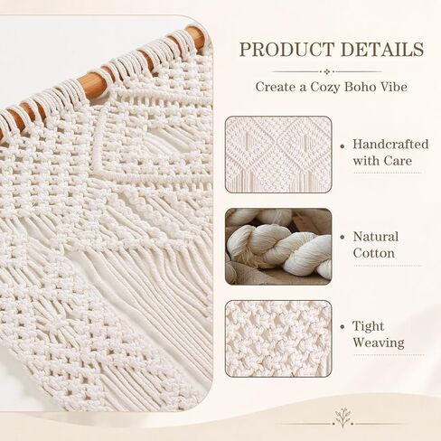 Boshen Boho Macrame Curtain Handmade Woven Doorway Curtain, Large Bohemian Room Divider Wall Hanging Home Decor Wedding Backdrop, 1 Panel-43.3" W x 78.7" L in Saudi Arabia