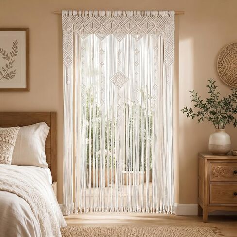 Boshen Boho Macrame Curtain Handmade Woven Doorway Curtain, Large Bohemian Room Divider Wall Hanging Home Decor Wedding Backdrop, 1 Panel-43.3" W x 78.7" L in Saudi Arabia