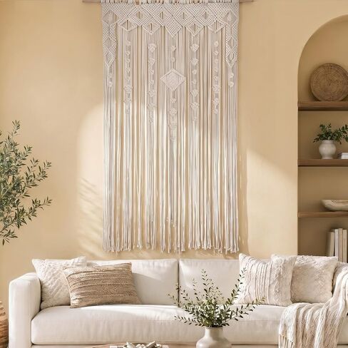 Boshen Boho Macrame Curtain Handmade Woven Doorway Curtain, Large Bohemian Room Divider Wall Hanging Home Decor Wedding Backdrop, 1 Panel-43.3" W x 78.7" L in Saudi Arabia