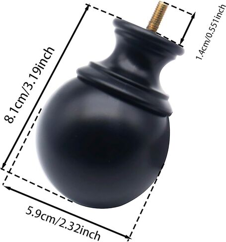FDXGYH 2 Pcs Curtain End Cap Finials for 1 Inch Curtain Rod End Caps Round with M6 Screws (Black) in Kuwait