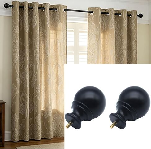 FDXGYH 2 Pcs Curtain End Cap Finials for 1 Inch Curtain Rod End Caps Round with M6 Screws (Black) in Kuwait