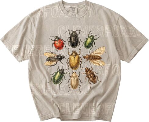 تي شيرت مصبوغ بالملابس من مجموعة Vintage Bug، تي شيرت برسومات حشرات الحشرات الرجعية، قميص طبيعة خنفساء الخنفساء، تي شيرت هدية علمية من Cottagecore للنساء متعدد in Kuwait