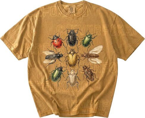 تي شيرت مصبوغ بالملابس من مجموعة Vintage Bug، تي شيرت برسومات حشرات الحشرات الرجعية، قميص طبيعة خنفساء الخنفساء، تي شيرت هدية علمية من Cottagecore للنساء متعدد in Kuwait