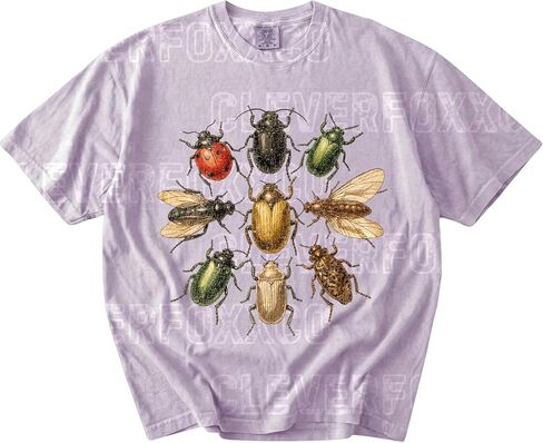 تي شيرت مصبوغ بالملابس من مجموعة Vintage Bug، تي شيرت برسومات حشرات الحشرات الرجعية، قميص طبيعة خنفساء الخنفساء، تي شيرت هدية علمية من Cottagecore للنساء متعدد in Kuwait
