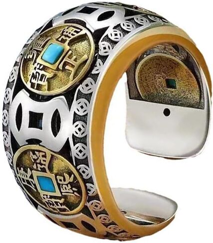 Five Emperors Coin Ring, Feng Shui Ring for Men, 925 Sterling Silver Lucky Amulet Rings, Positive Energy Adjustable Good Luck Rings for Protecting Wealth (B) in Kuwait