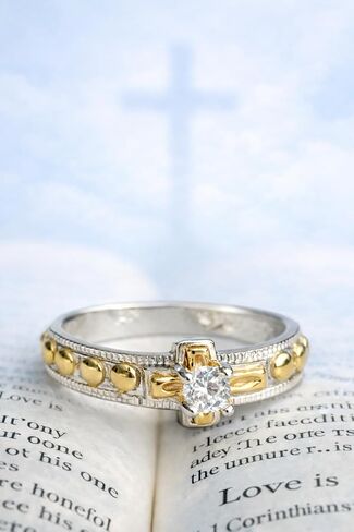 Rosary Ring for Women & Men – 925 Sterling Silver Catholic Ring with Cross and CZ, 10K Gold overlay Religious Faith Jewelry Gift, Faith Spiritual Gift in Kuwait