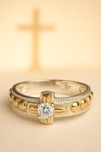 Rosary Ring for Women & Men – 925 Sterling Silver Catholic Ring with Cross and CZ, 10K Gold overlay Religious Faith Jewelry Gift, Faith Spiritual Gift in Kuwait