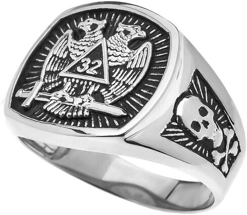 Men's Sterling Silver Scottish Rite 32nd Degree Skull and Crossbones Masonic Ring (Size 10) in Kuwait