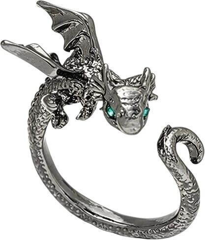 Cute Kawaii Dragon Animal Ring, Gold Silver Tone Adjustable Fantasy Flying Dinosaur Ring, Mythical Stylish Jewelry for Daily & Party Wear in Saudi Arabia