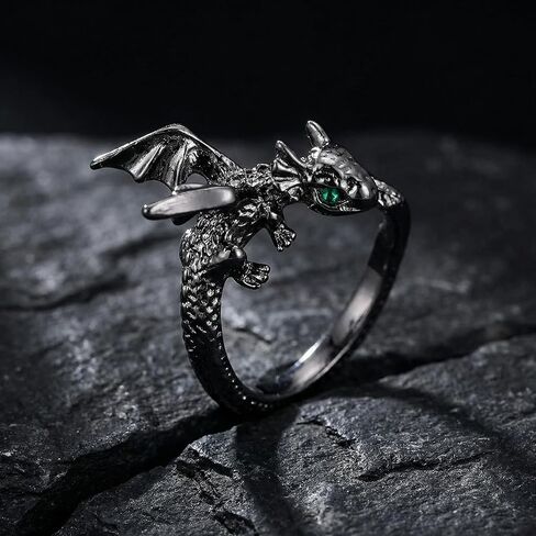 Cute Kawaii Dragon Animal Ring, Gold Silver Tone Adjustable Fantasy Flying Dinosaur Ring, Mythical Stylish Jewelry for Daily & Party Wear in Saudi Arabia