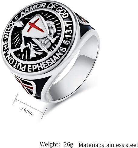 jonline24h Knights Templar Full Armor of God Ring for Men - Stainless Steel Ephesians 6:13-17 Engraved Red Cross Crusader Jewelry, Christian Spiritual Warfare Gift in Saudi Arabia