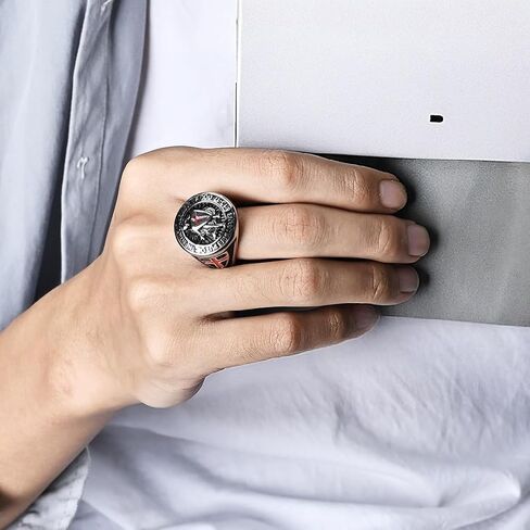 jonline24h Knights Templar Full Armor of God Ring for Men - Stainless Steel Ephesians 6:13-17 Engraved Red Cross Crusader Jewelry, Christian Spiritual Warfare Gift in Saudi Arabia