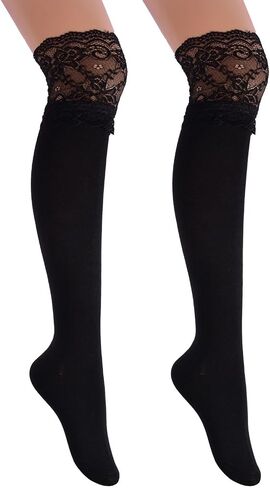 Women's Knee High Socks Lace Ruffle Socks Kawaii Lace Top Cotton Cute Stockings for Girls in Saudi Arabia