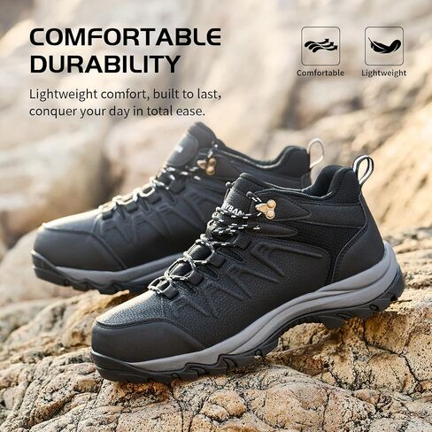 Waterproof Hiking Shoes Men | Non-Slip Grip Ankle Support, Fashion Sneakers Durable Comfort for Trekking and Outdoor Adventures in Kuwait