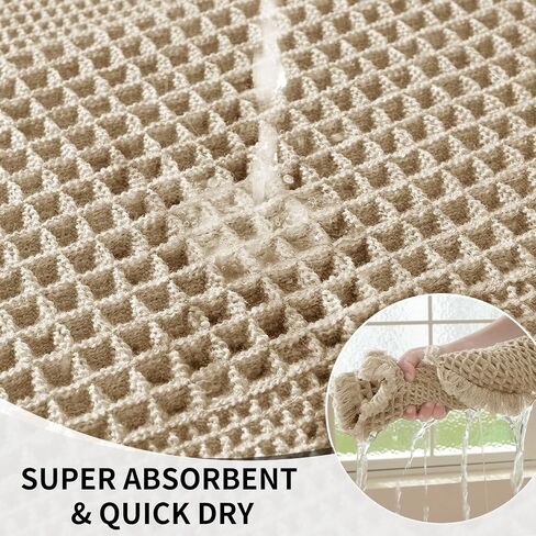 Waffle Bath Mat - Super Water Absorbing Bath Mat Quick Dry, Bathroom Rugs Non Slip Washable with Tassels, Rubber Backed Bathroom Mat for Bathroom Floor, Tub and Shower, 17" x 24", Brown in Saudi Arabia