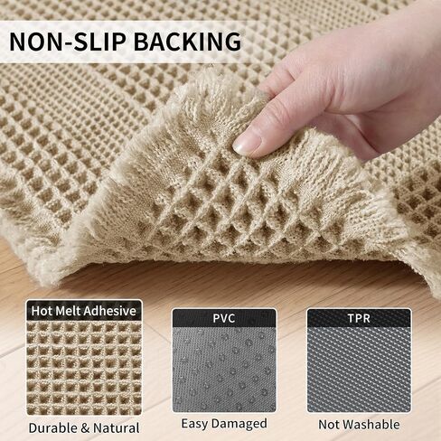 Waffle Bath Mat - Super Water Absorbing Bath Mat Quick Dry, Bathroom Rugs Non Slip Washable with Tassels, Rubber Backed Bathroom Mat for Bathroom Floor, Tub and Shower, 17" x 24", Brown in Saudi Arabia