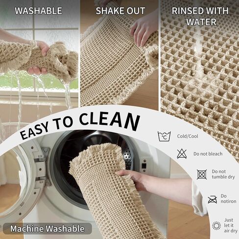 Waffle Bath Mat - Super Water Absorbing Bath Mat Quick Dry, Bathroom Rugs Non Slip Washable with Tassels, Rubber Backed Bathroom Mat for Bathroom Floor, Tub and Shower, 17" x 24", Brown in Saudi Arabia