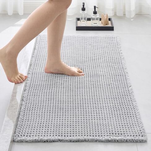 Waffle Bath Mat Non Slip Washable 32x20, Super Absorbent Quick Dry Boho Bathroom Rugs with Tassels, High Density Non Slip Backing, Luxury Carpet for Tub&Shower, Light Grey in Saudi Arabia