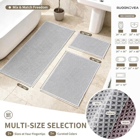 Waffle Bath Mat Non Slip Washable 32x20, Super Absorbent Quick Dry Boho Bathroom Rugs with Tassels, High Density Non Slip Backing, Luxury Carpet for Tub&Shower, Light Grey in Saudi Arabia