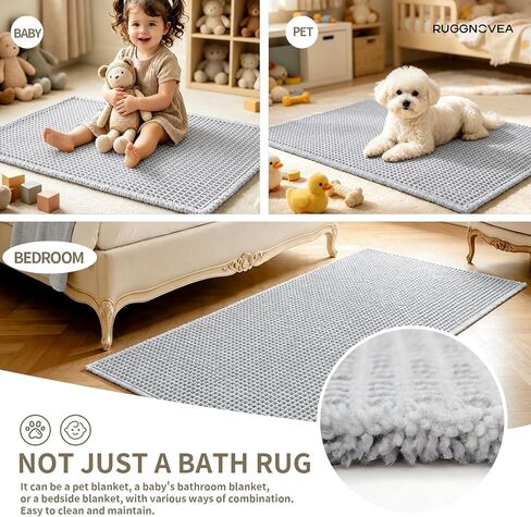 Waffle Bath Mat Non Slip Washable 32x20, Super Absorbent Quick Dry Boho Bathroom Rugs with Tassels, High Density Non Slip Backing, Luxury Carpet for Tub&Shower, Light Grey in Saudi Arabia