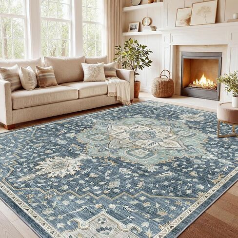 AMADA HOMEFURNISHING 8x10 Washable Area Rug, Low-Profile Large Area Rug with Non-Slip Backing & Durable Edge Binding, Vintage Large Rugs for Living Room, Bedroom, Dinning Room in Saudi Arabia