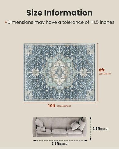 AMADA HOMEFURNISHING 8x10 Washable Area Rug, Low-Profile Large Area Rug with Non-Slip Backing & Durable Edge Binding, Vintage Large Rugs for Living Room, Bedroom, Dinning Room in Saudi Arabia