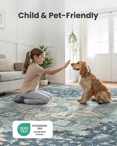 AMADA HOMEFURNISHING 8x10 Washable Area Rug, Low-Profile Large Area Rug with Non-Slip Backing & Durable Edge Binding, Vintage Large Rugs for Living Room, Bedroom, Dinning Room in Saudi Arabia