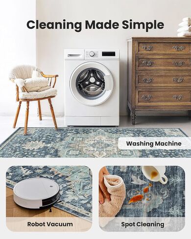 AMADA HOMEFURNISHING 8x10 Washable Area Rug, Low-Profile Large Area Rug with Non-Slip Backing & Durable Edge Binding, Vintage Large Rugs for Living Room, Bedroom, Dinning Room in Saudi Arabia