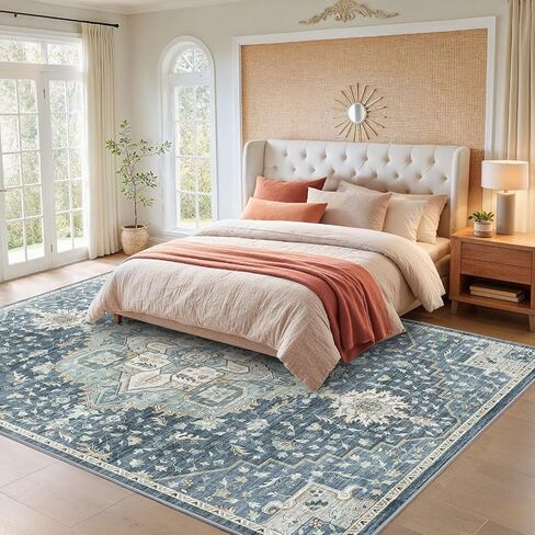 AMADA HOMEFURNISHING 8x10 Washable Area Rug, Low-Profile Large Area Rug with Non-Slip Backing & Durable Edge Binding, Vintage Large Rugs for Living Room, Bedroom, Dinning Room in Saudi Arabia