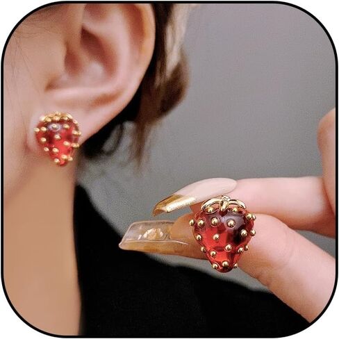 Strawberry Earrings for Women Red Fruit Dangle Jewelry Cute Summer Garden Party Strawberry Dress Outfit Accessories Trendy Cottagecore Aesthetic Earrings in Kuwait