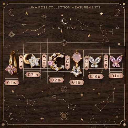 Tiny Astrology 14K Gold Plated Butterflies Stud Minimalist Earring Set, Gold Pink Tone, Zirconia Floral and Constellation Styles with Gift Box in Kuwait