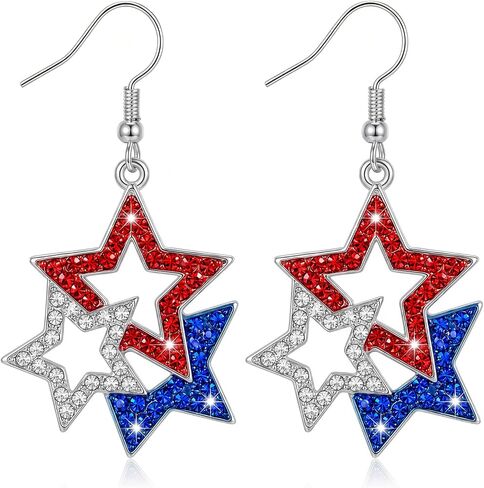 Nanafast Patriotic 4th of July Earrings for Women Red White Blue Patriotic Earrings American Flag Star Earring for Independence Day Gifts in Kuwait