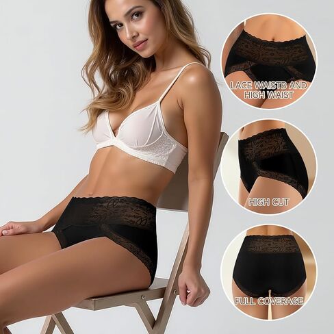 Womens High Waist Underwear Nylon Lace Panties Soft Breathable Ladies Hipster Panty Briefs 4 Pack in Saudi Arabia