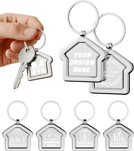 5-100 Pcs Personalized Custom Home Keychains Bulk, Rotating Custom Metal Keychains Double-Sided Laser Engraved with Your Logo/Text for Housewarming, Employees, Realtor, Men & Women in Saudi Arabia